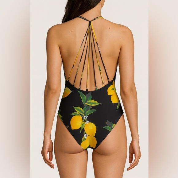 Mandalay Other - Mandalay Swimwear One-Piece Lemon Print Black Swimsuit Women’s Size M NWT